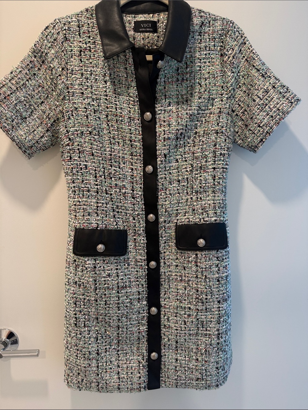 Vici Multicolor Tweed Mini Dress with Black Trim - Picture 4 of 7
